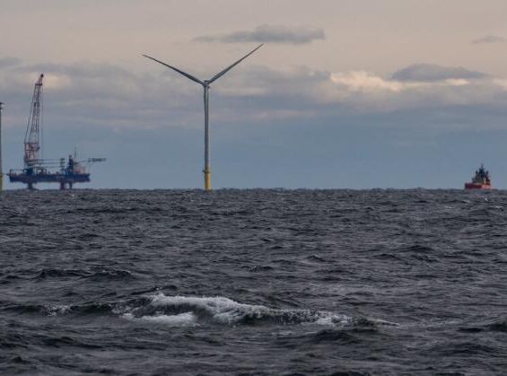 a wind turbine in the ocean