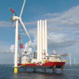 wind turbines being built in the ocean
